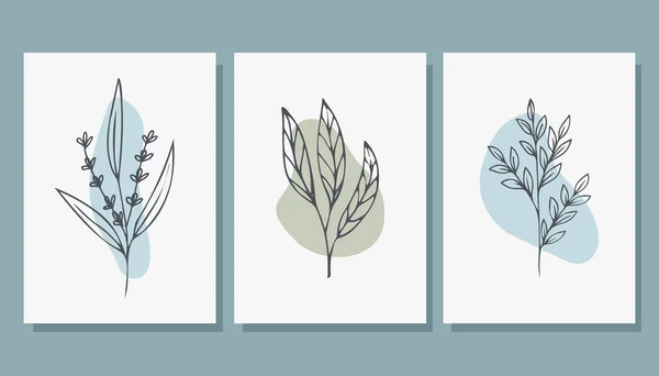 Набор Красивых Плакатов Минималистичными Растениями Современное Искусство Векторная Иллюстрация — стоковый вектор