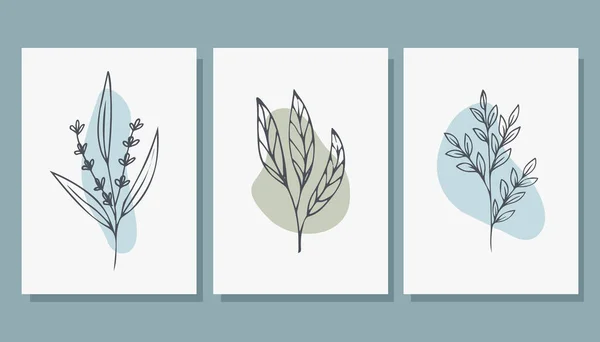 Minimalist bitkilerle dolu güzel posterler. Çağdaş sanat. Vektör illüstrasyonu.