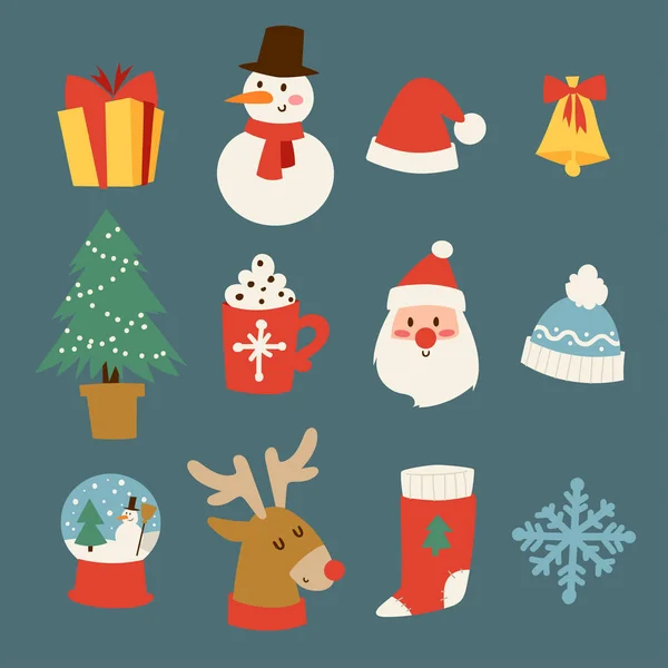 Christmas icons vector symbols for greeting card winter new year celebration design. — Stock Vector