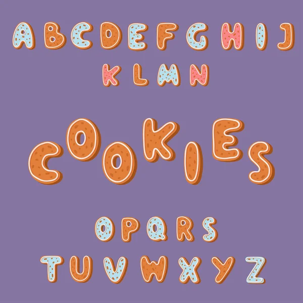 Μελόψωμο cookies αλφάβητο διακοπές τζίντζερ cookie γραμματοσειρά κειμένου τροφίμων μπισκότο Χριστούγεννα επιστολή εικονογράφηση φορέα — Διανυσματικό Αρχείο