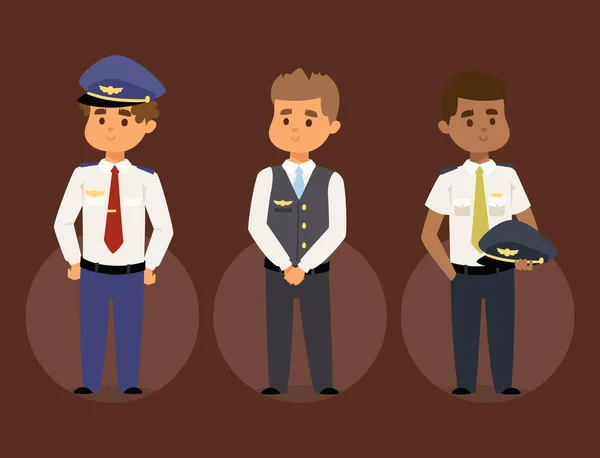 Piloti e hostess vettore illustrazione aereo personaggio aereo personale aereo hostess di volo assistenti di volo persone comando . — Vettoriale Stock