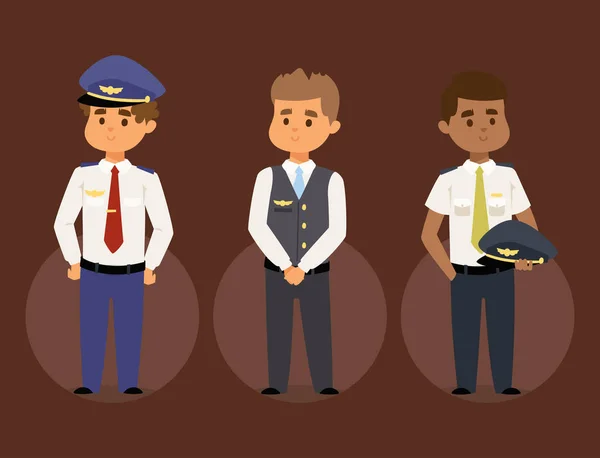 Pilotes et hôtesse illustration vectorielle compagnie aérienne personnage avion personnel hôtesse de l'air hôtesse de l'air agents de bord personnes commandent . — Image vectorielle