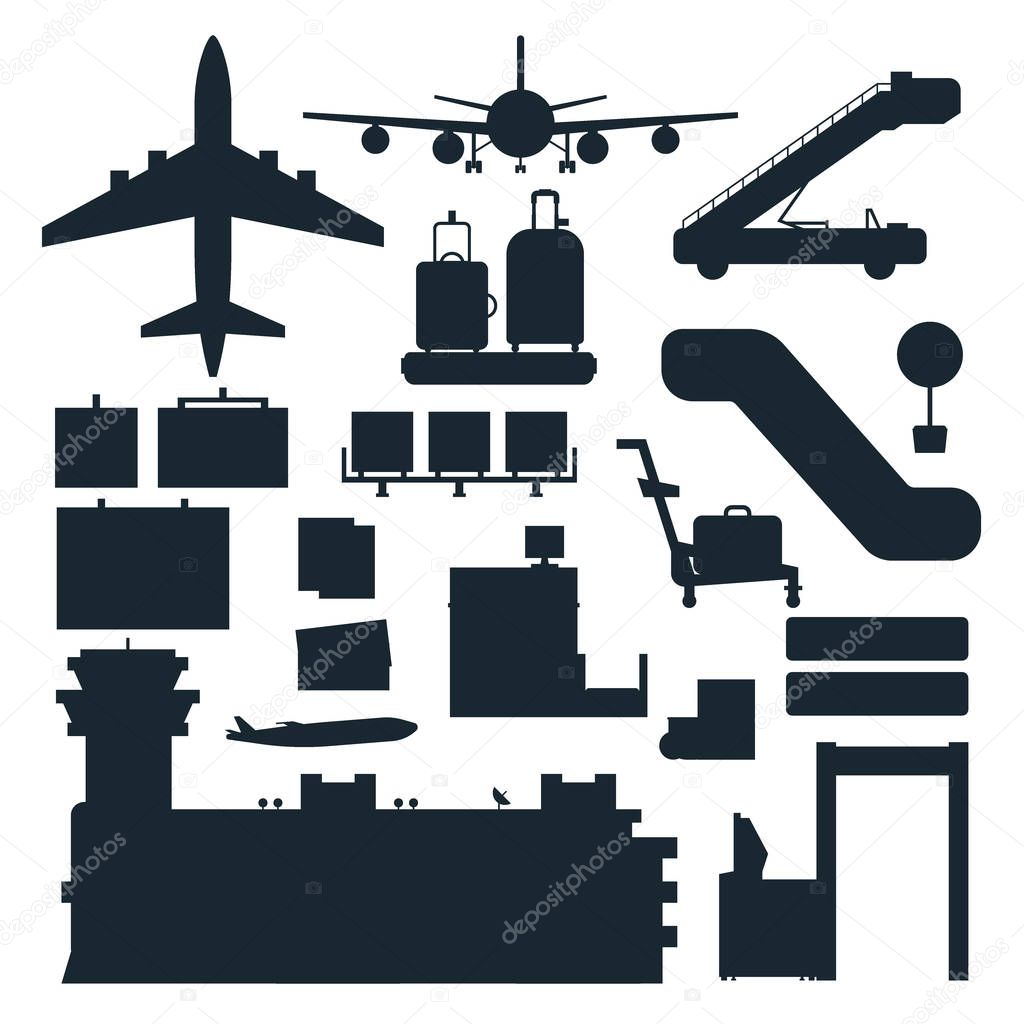 Aviation icons vector silhouette airline graphic airplane airport transportation fly travel symbol illustration