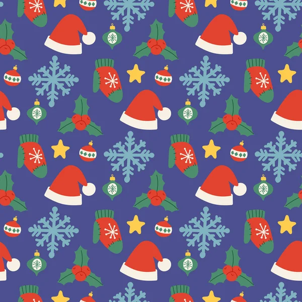 Weihnachtsmützen Vektor Nahtlosen Muster Hintergrund Für Grußkarte Winter Feier Design — Stockvektor