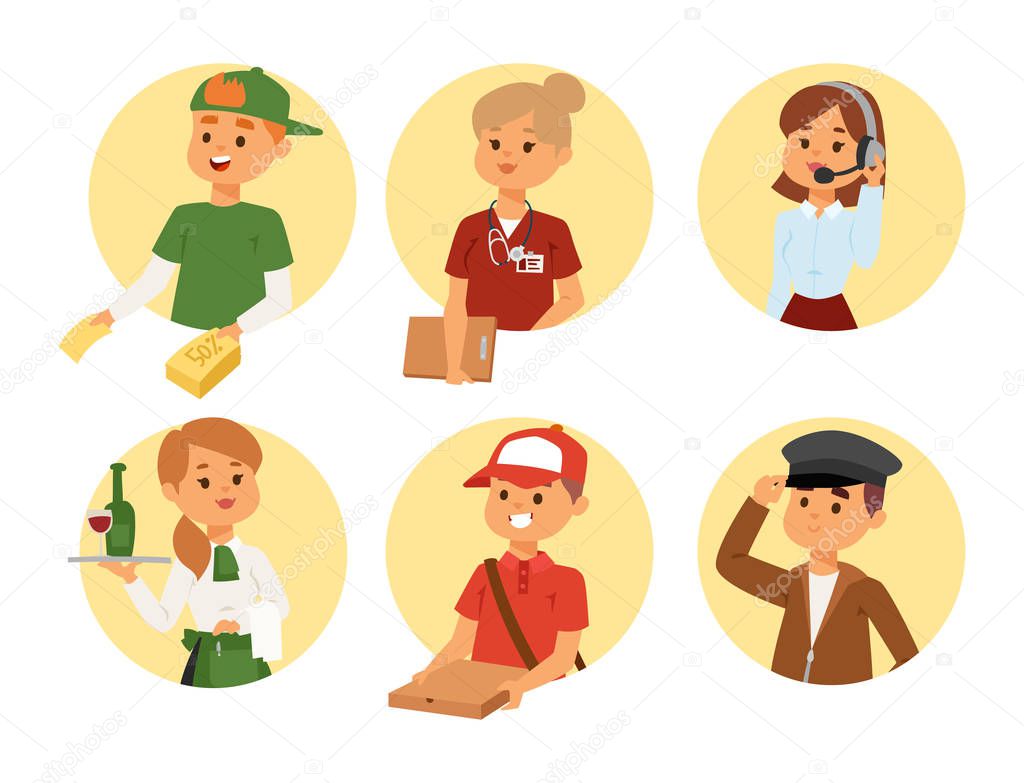 People part-time job professions vector set characters temporary job recruitment concept. Different workers or time unemployed. Young career start boys and girls part time workers opportunity looking.