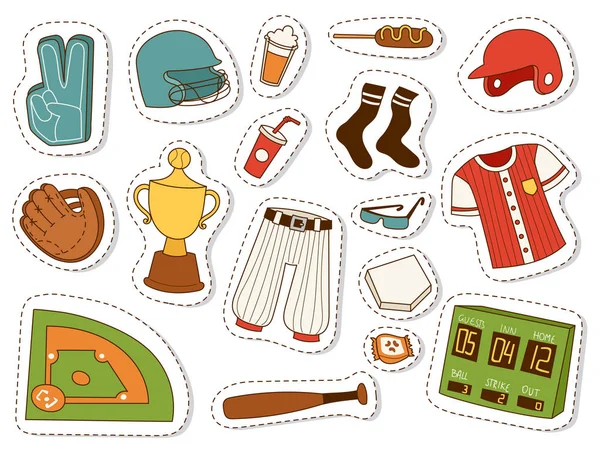 Baseball sport competizione gioco di squadra simbolo softball giocare cartoni animati icone progettazione attrezzature sportive vettoriale illustrazione — Vettoriale Stock