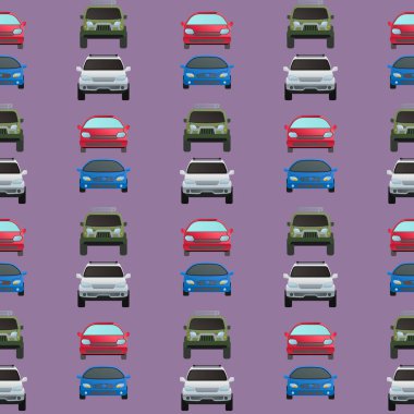 Araba otomatik araç taşıma türü tasarım seyahat yarış modeli teknoloji stil ve genel otomobil çağdaş çocuk oyuncak Dikişsiz desen arka plan vektör çizim.
