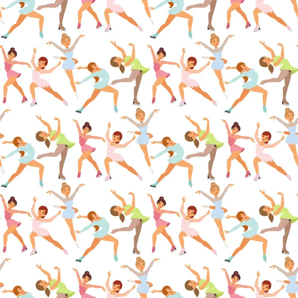 Figure ice skater women vector beauty sport girls doing exercise and tricks jump characters dancer people performance seamless pattern background illustration.