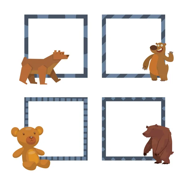 Niedźwiedź ramki wektor zwierzę ssak teddy grizzly funny cartoon szczęśliwy drapieżnik ładny charakter ilustracja. — Wektor stockowy