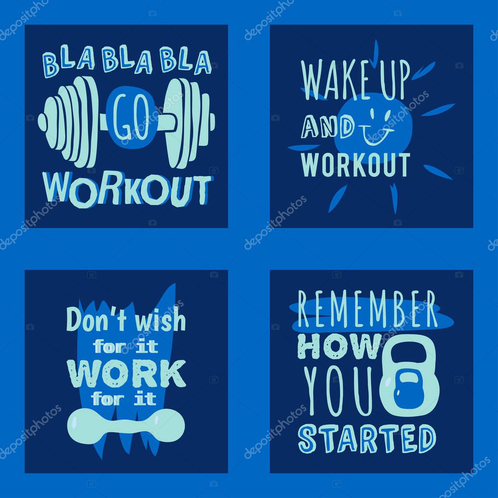 Sport motivational logo vector design hand drawn element banner gym crossfit trainings motivation text lettering illustration. Work positive motivate concept message typographic workout lifestyle.