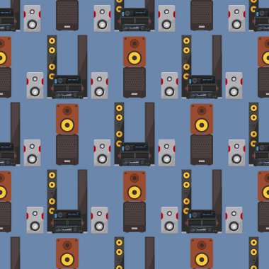 Akustik ses sistemi stereo düz vektör Dikişsiz desen arka plan müzik hoparlörler oyuncu subwoofer ekipman teknoloji.