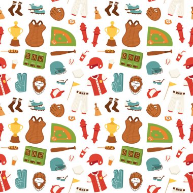 Beyzbol spor yarışması oyun ekibi sembolü softball oyun cartoon tasarım ekipman Dikişsiz desen arka plan vektör çizim spor