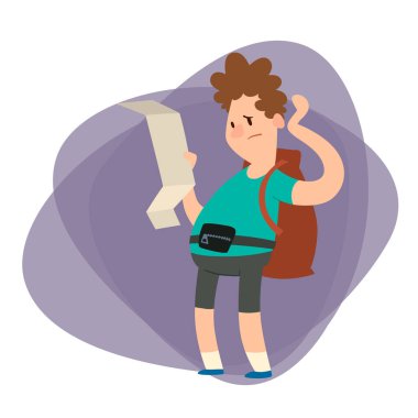 Doğru yönde arama Gezgin insanlar özgürlük ve etkin karakter yaşam tarzı konsept illüstrasyon seyahat vektör harita.