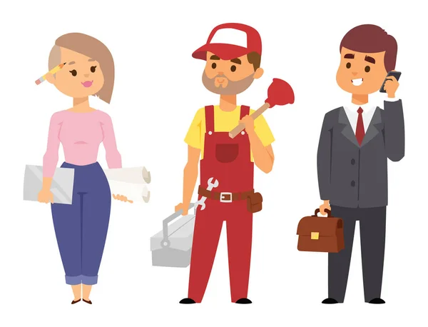 Persone diverse professioni illustrazione vettoriale. Successo lavoro di squadra diversità stile di vita di lavoro umano. Professioni giovani di successo in piedi personaggio in uniforme — Vettoriale Stock