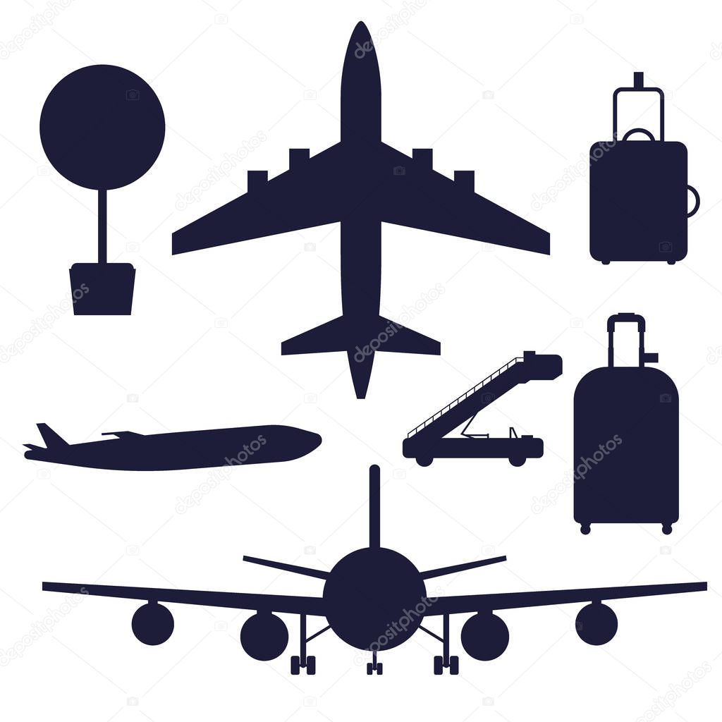 Aviation icons vector silhouette airline graphic airplane airport transportation fly travel symbol illustration