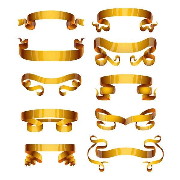 Bänder realistische Gold-Vektor-Band Flagge Banner mit Nähband Detaillierung für Ihr Design-Projekt glänzenden Bogen dekorative Eleganz Grafik-Vorlage. — Stockvektor