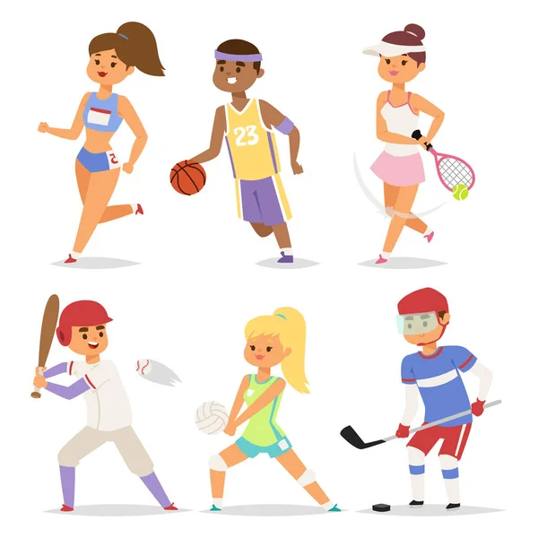 Sport wellness vektor människor figurer sporting man aktivitet kvinna sportig atletisk illustration. — Stock vektor