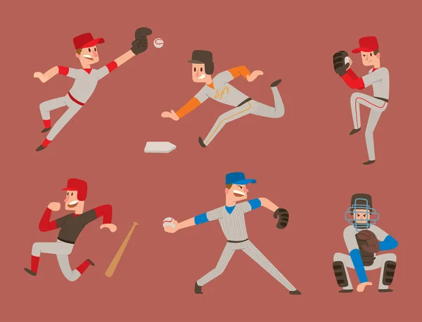 Baseball Team Player Vector Sport Man Uniform Game Poses Situation — Stock Vector