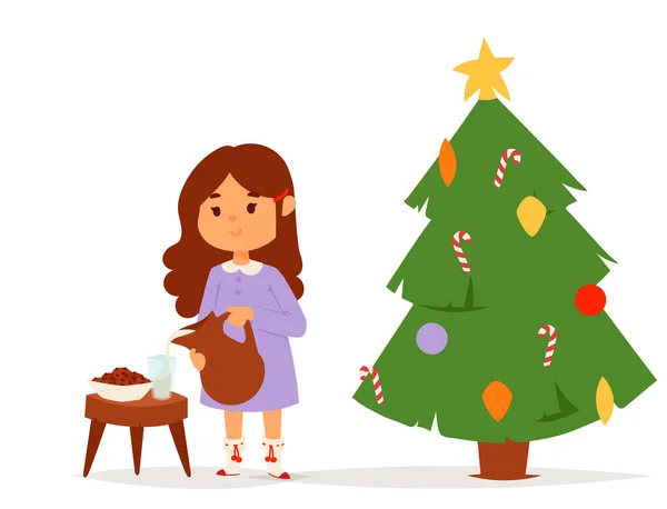 Navidad niños vector personaje jugando juegos de invierno invierno niños vacaciones árbol de Navidad dibujos animados año nuevo niño de Navidad — Archivo Imágenes Vectoriales