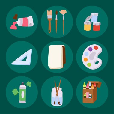 Sanat araçlar paleti vektör illüstrasyon ayrıntıları Kırtasiye yaratıcı boya ekipmanları yaratıcılık sanatçı enstrüman boyama.