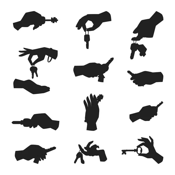 手持钥匙向量剪影公寓出售人类手势标志安全屋概念手臂符号例证 — 图库矢量图片