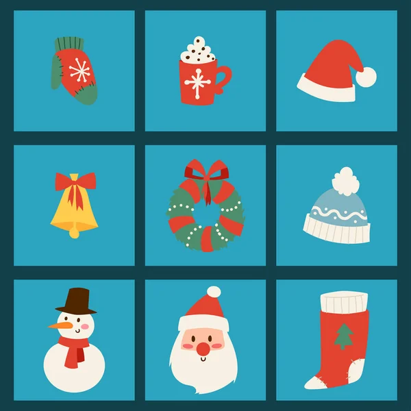 Christmas icons vector symbols for greeting card winter new year celebration design. — Stock Vector
