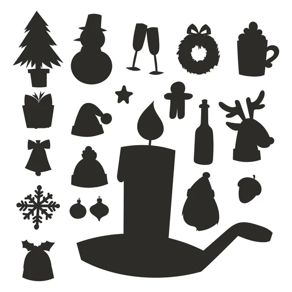 Vánoční ikony vektorové siluetu symbolům pro blahopřání zimní nový rok oslava design. — Stockový vektor