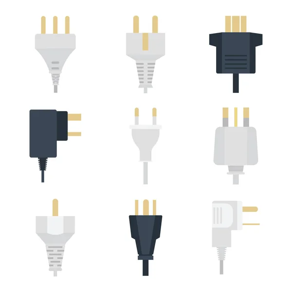 Elektrische stekkers stapel outlet illustratie energie elektrische wandcontactdozen pluggen Europese en usa, Azië toestel interieur pictogram. Draad kabel snoer plug-verbinding stopcontacten stekkers dubbele Amerikaanse — Stockvector