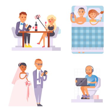 İnsanlar ve becerikli bir kavram. Meşgul kişi akıllı telefon sosyal iletişim yaşam tarzı. Tablet veya dizüstü bilgisayar kullanarak online sosyal ağ modern yaşamın sorun bağlantısı.