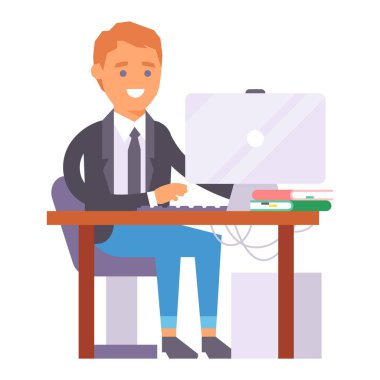 Vektör düz insanlar iş yerinde iş işçisi kişi laptop office iş arkadaşı işadamı karakter işyeri bilgisayar çizimde masada çalışma