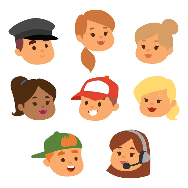 Eemotion vector people faces cartoon emotions avatar illustration. Woman and man emoji face icons and emoji face cute symbols. Human people emoji face happy emoji facial character symbols — Stock Vector