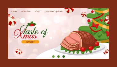 Tatil dekorasyon xmas tatlı kutlama vektör geleneksel festival aile tablosu kış et ev yapımı yemek için Noel yemeği. Mevsimlik dekoratif yemek yemek