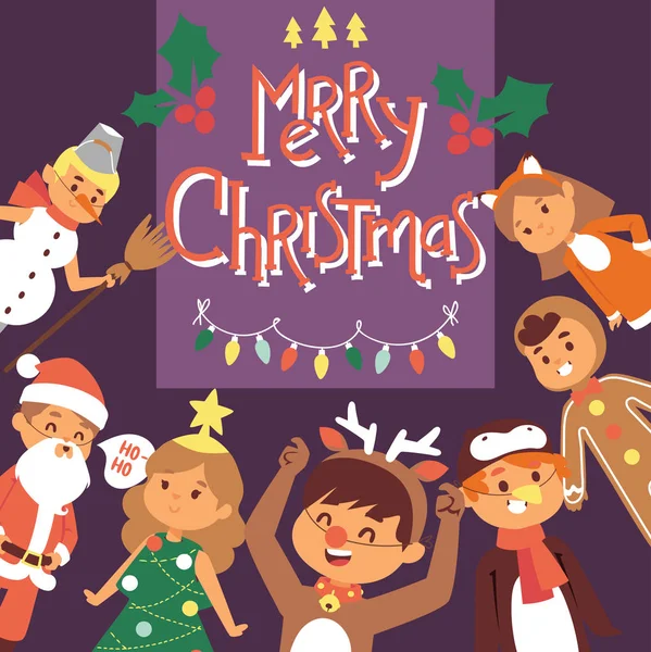 Navidad 2019 Feliz Año Nuevo tarjeta de felicitación feliz niños traje vector fondo banner vacaciones invierno Navidad felicitación Año Nuevo cartel o web banner ilustración — Vector de stock