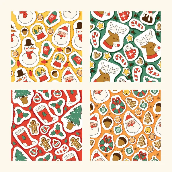 Kerst iconen vector symbolen voor wenskaart winter viering naadloze patroon ontwerp. Merry christmas vakanties winter decoratie pictogrammen. Nieuwjaar wenskaart kerst symbolen — Stockvector