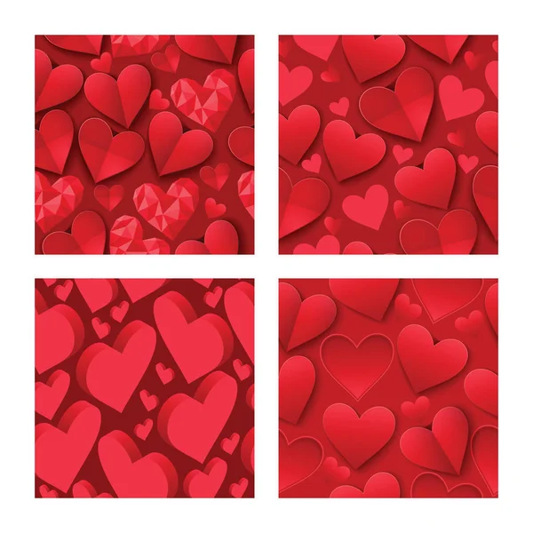 Corazón en el día de San Valentín en el amor patrón sin costuras vector encantador signo rojo en la celebración de corazón y tarjeta de felicitación telón de fondo amoroso sinceridad ilustración fondo — Archivo Imágenes Vectoriales