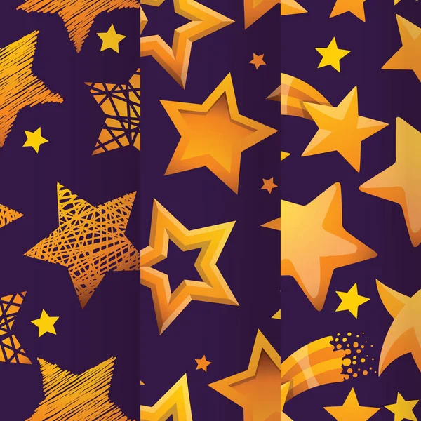 Gwiazdy w różnych stylach wzór wektor ilustracja. Moda tło dla Zawijanie papieru, wyrobów włókienniczych. Świecące gwiazdy w nocnym niebie. Astronomiczne i niebieskie tło. — Wektor stockowy