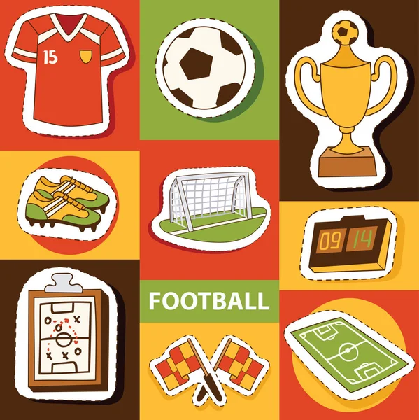 Fútbol vector fútbol campo de fútbol y ropa deportiva de futbolista o jugador de fútbol ilustración telón de fondo conjunto de fútbol ropa papel pintado trofeo taza fondo — Vector de stock