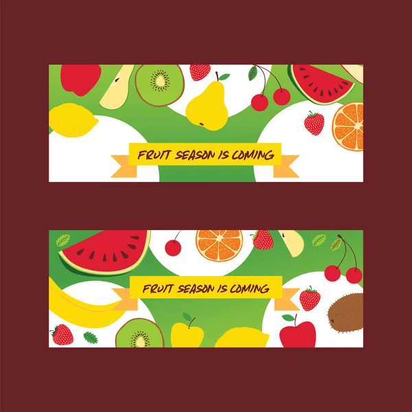 Fruit pattern seamless vector fruity background and fruitful exotic wallpaper with fresh slices of watermelon orange apples and tropical fruits illustration backdrop set — Stock Vector