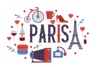 Paris vektör desen Fransız Kültür Eyfel Kulesi ve Fransa zemin Paris peynirli kruvasan arka planda seyahat zafer illüstrasyon Avrupa turizm şehir