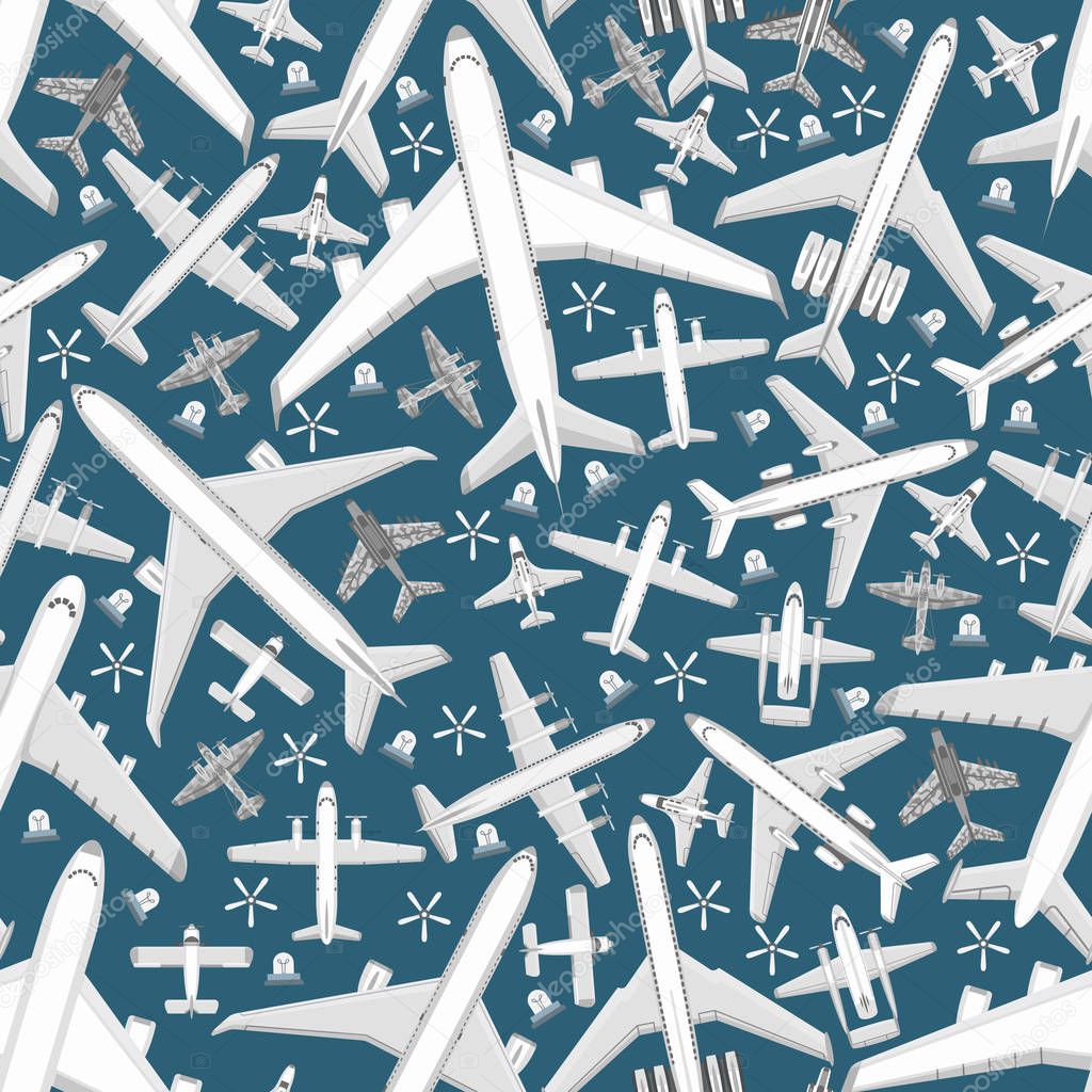 Plane seamless pattern vector aircraft airplane jet flight transportation flying to airport illustration aviation backdrop of aeroplane airliner and airfreighter cargo background