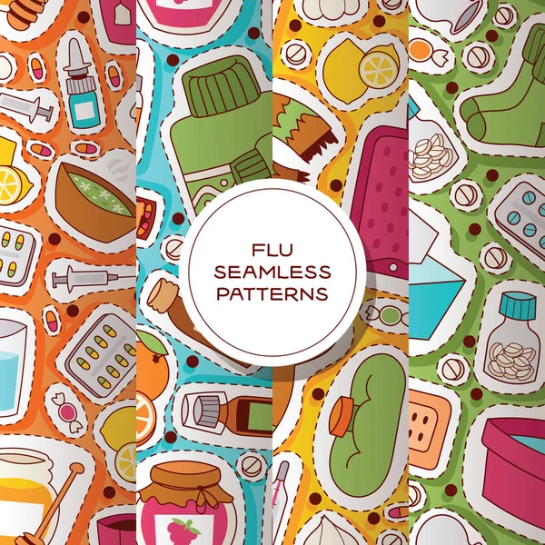 流感无缝的样式病病字符以发烧和病症和打喷嚏的鼻子例证背景贴纸一套疾病和医疗标志以医学背景 — 图库矢量图片