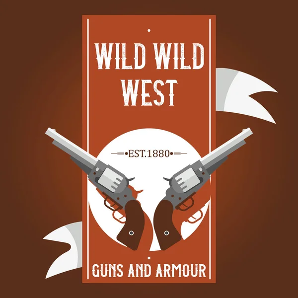 Pistole vektor západní zbraň kovbojové retro revolver pozadí obrázku přírody kreslený wildwest šerifové pistole pozadí nápis — Stockový vektor
