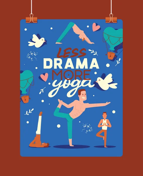 Yoga vektor orang yogi pelatihan karakter fleksibel berpose ilustrasi latar belakang pria yang sehat gaya hidup latihan dengan meditasi keseimbangan relaksasi latar belakang - Stok Vektor