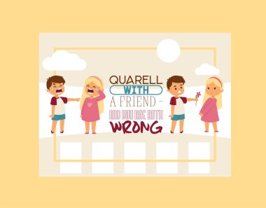 Forgive me vector kid character and children in quarrel forgiving sorry apology illustration of forgiveness apologize card background crying girl boy friends backdrop clipart
