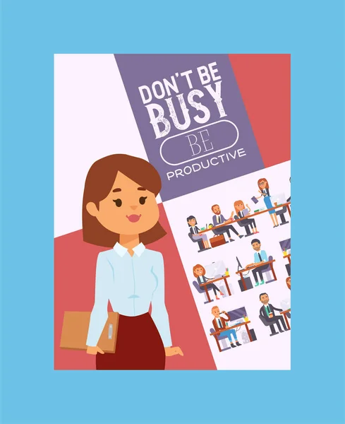 Business People vector succesvolle zakelijke vrouw karakter en professionele werknemers zitten aan tafel met laptop in Office illustratie van zakenman werken in Business-Office achtergrond — Stockvector