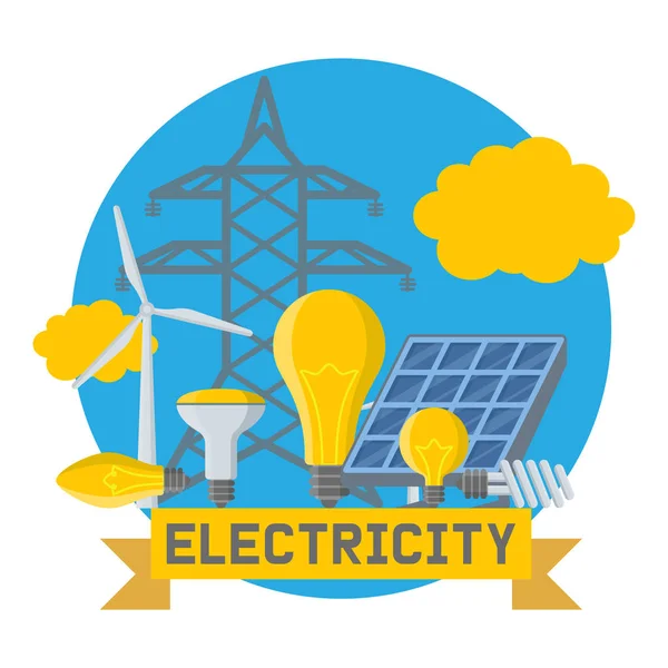 Eletricidade vetor energia lâmpadas elétricas energia de painéis solares ilustração pano de fundo industrial tecnologia elétrica fundo —  Vetores de Stock