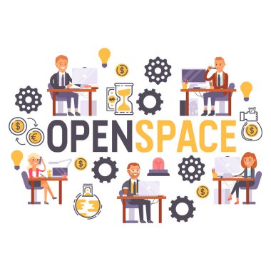 İnsanlar iş yerinde vektör iş işçi veya office zemin iş arkadaşınız karakter işyeri resimde arka masada dizüstü bilgisayar üzerinde çalışan kişi