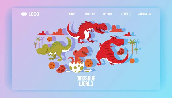 Dinosaurus vector Web-pagina Tyrannosaurus Rex cartoon karakter Dino en Jurassic tyrannosaur aanvallende illustratie achtergrond van oude dierlijke web-site achtergrond — Stockvector
