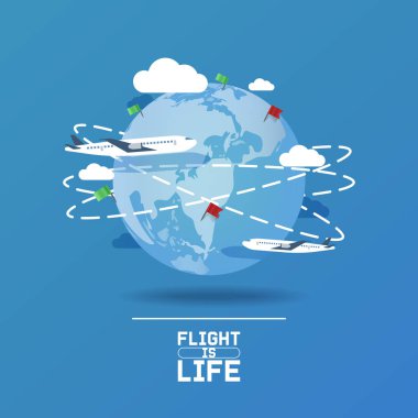 Uçak dünya vektör uçak uçak jet uçuş ulaşım Havaalanı illüstrasyon Havacılık fon afiş bayrak seyahat etmek tayyare uçak için uçan etrafında dünya harita arka plan üzerine tutturulmuş
