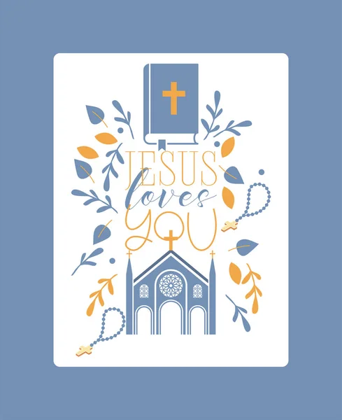 Religion vector catholic church or cathedral and religious sings of christianity illustration backdrop of christian cross bible with sign Jesus love you background